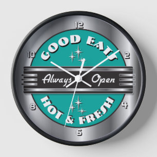 Retro 1950s Diner Wall Clock - Aqua