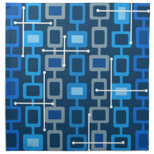 Retro 1950s Geometric Pattern Blue Cloth Napkin