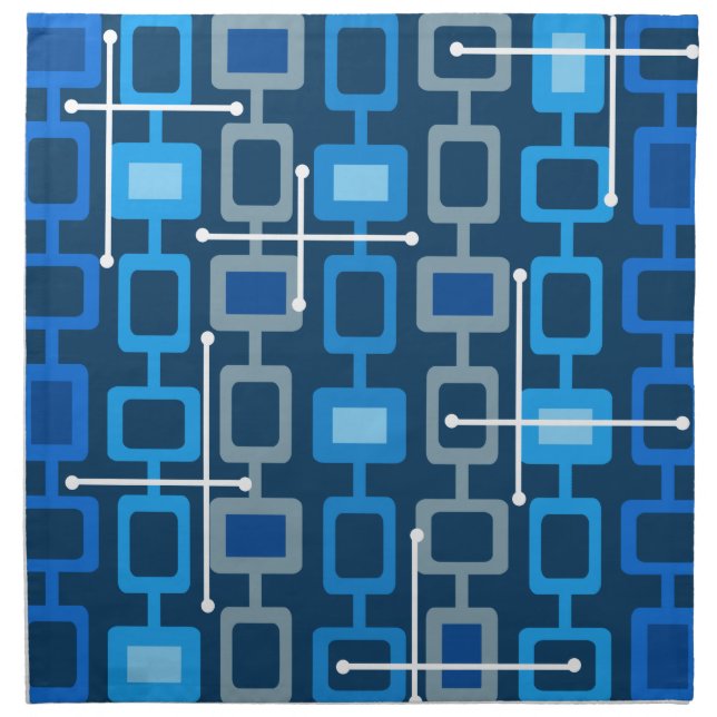Retro 1950s Geometric Pattern Blue Cloth Napkin (Front)