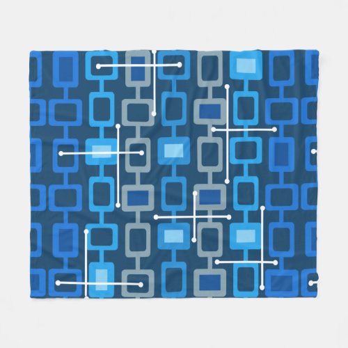 Retro 1950s Geometric Pattern Blue Fleece Blanket