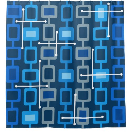 Retro 1950s Geometric Pattern Blue Shower Curtain