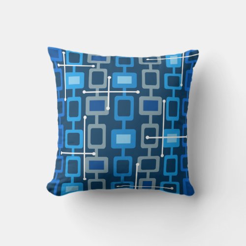 Retro 1950s Geometric Pattern Blue Throw Pillow