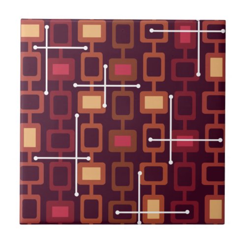 Retro 1950s Geometric Pattern Burgundy Ceramic Tile