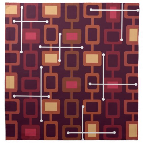 Retro 1950s Geometric Pattern Burgundy Cloth Napkin