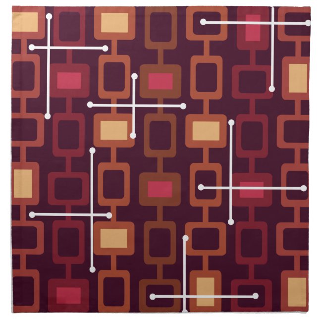Retro 1950s Geometric Pattern Burgundy Cloth Napkin (Front)
