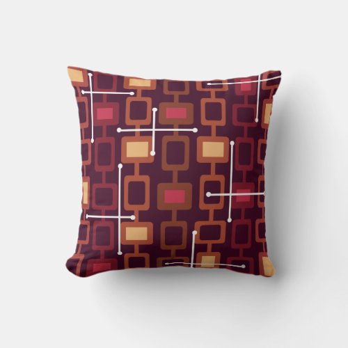 Retro 1950s Geometric Pattern Burgundy Throw Pillow