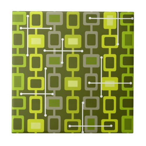 Retro 1950s Geometric Pattern Chartreuse Ceramic Tile