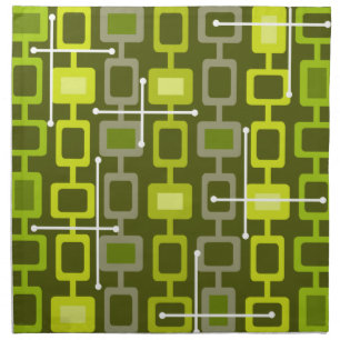 Retro 1950s Geometric Pattern Chartreuse Cloth Napkin