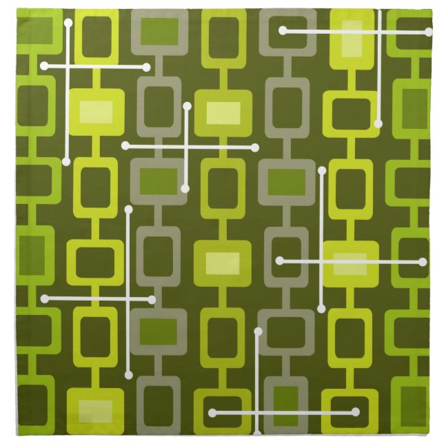 Retro 1950s Geometric Pattern Chartreuse Cloth Napkin (Front)