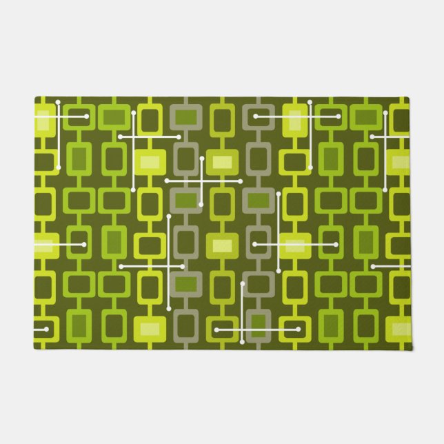 Retro 1950s Geometric Pattern Chartreuse Doormat (Front)