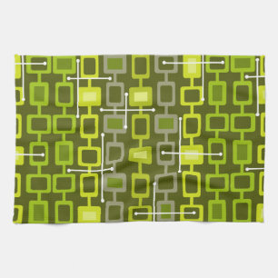 Retro 1950s Geometric Pattern Chartreuse Kitchen Towel