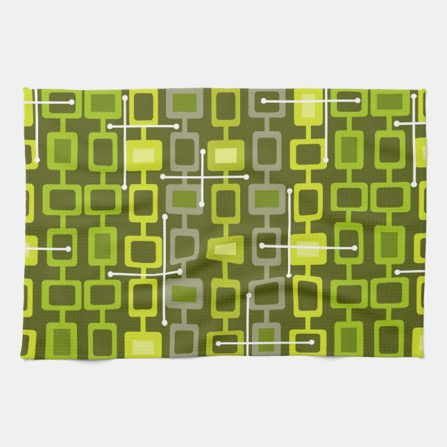 Retro 1950s Geometric Pattern Chartreuse Kitchen Towel (Horizontal)