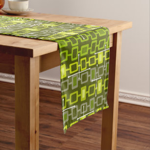 Retro 1950s Geometric Pattern Chartreuse Short Table Runner