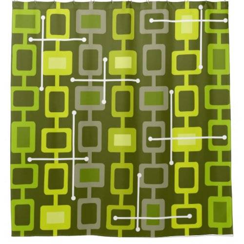 Retro 1950s Geometric Pattern Chartreuse Shower Curtain