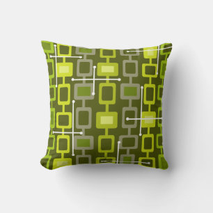 Retro 1950s Geometric Pattern Chartreuse Throw Pillow