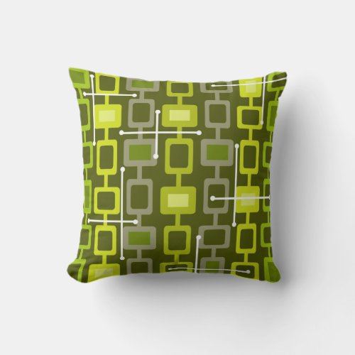 Retro 1950s Geometric Pattern Chartreuse Throw Pillow