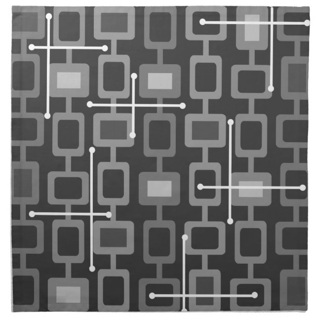 Retro 1950s Geometric Pattern Gray Cloth Napkin (Front)