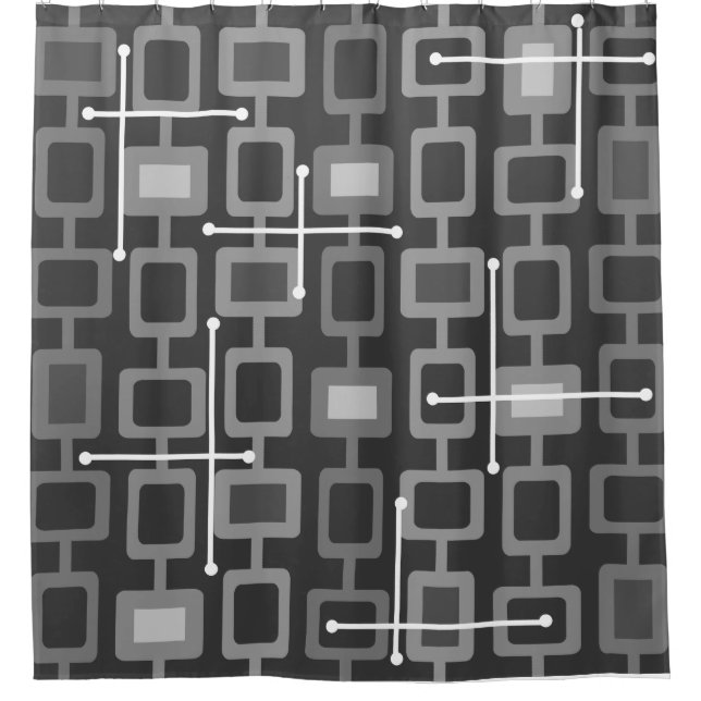 Retro 1950s Geometric Pattern Gray Shower Curtain (Front)