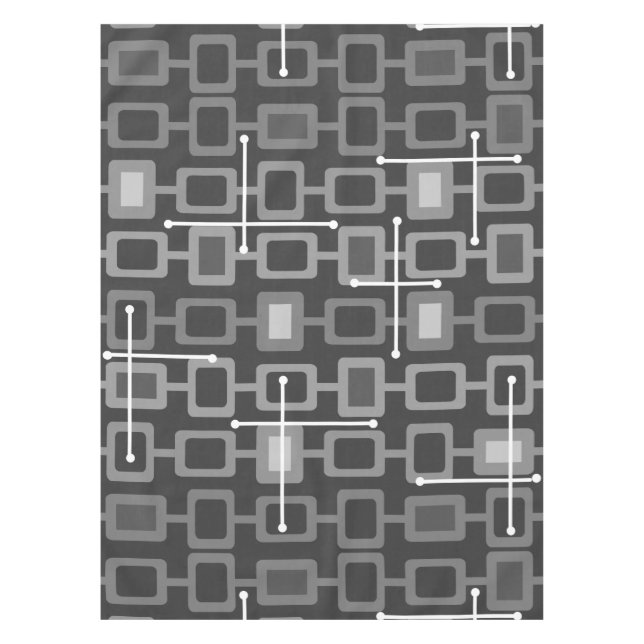 Retro 1950s Geometric Pattern Gray Tablecloth (Front)