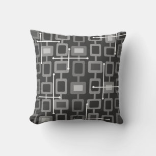Retro 1950s Geometric Pattern Gray Throw Pillow