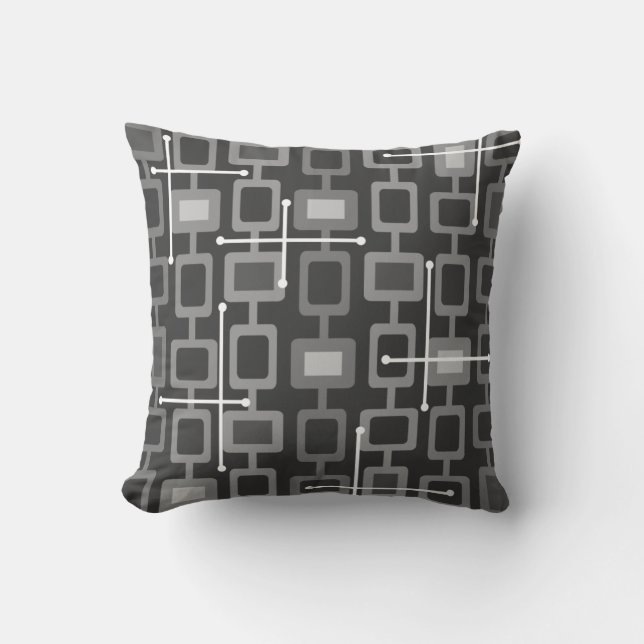 Retro 1950s Geometric Pattern Gray Throw Pillow (Front)