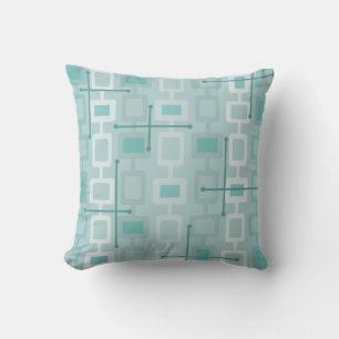 Retro 1950s Geometric Pattern Mint Throw Pillow