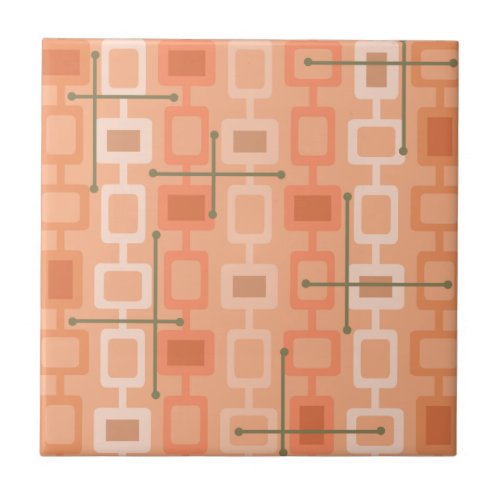 Retro 1950s Geometric Pattern Orange Ceramic Tile