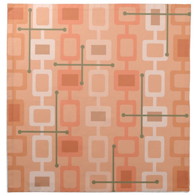 Retro 1950s Geometric Pattern Orange Cloth Napkin (Front)