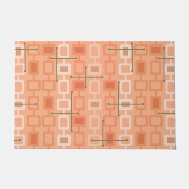 Retro 1950s Geometric Pattern Orange Doormat (Front)