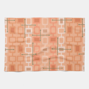 Retro 1950s Geometric Pattern Orange Kitchen Towel
