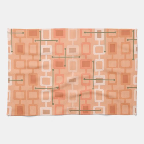 Retro 1950s Geometric Pattern Orange Kitchen Towel
