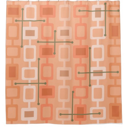 Retro 1950s Geometric Pattern Orange Shower Curtain