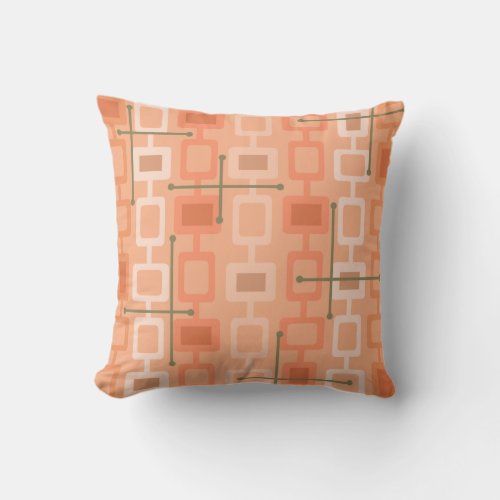 Retro 1950s Geometric Pattern Orange Throw Pillow