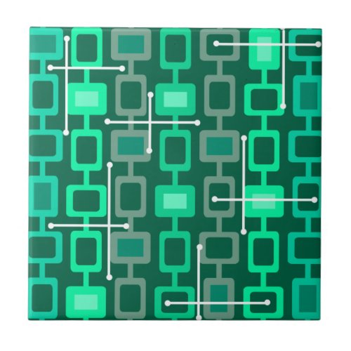 Retro 1950s Geometric Pattern Turquoise Ceramic Tile