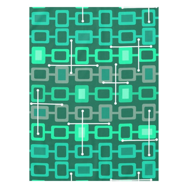 Retro 1950s Geometric Pattern Turquoise Tablecloth (Front)