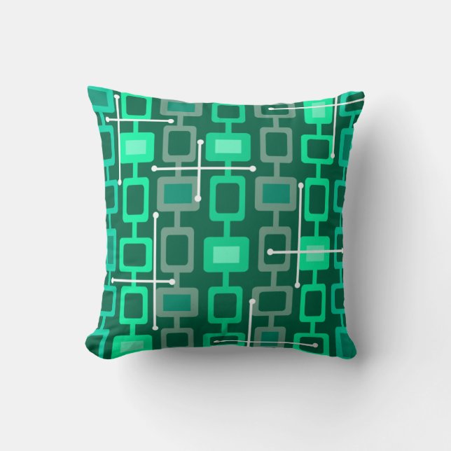 Retro 1950s Geometric Pattern Turquoise Throw Pillow (Front)