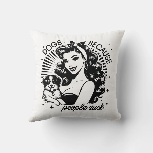 Retro 1950s Glam Girl Funny Sarcastic Quote Throw Pillow (Back)