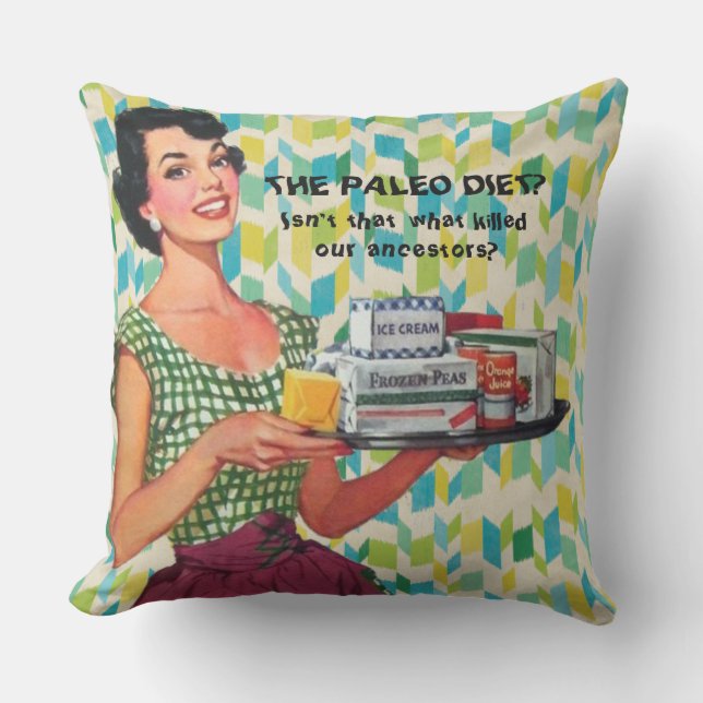 Retro 1950s Housewife Humorous Quote Illustration Outdoor Pillow (Front)