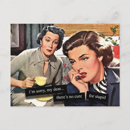 Retro 1950s Housewife No Cure for Stupid Postcard