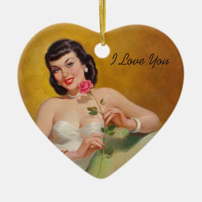 Retro 1950s Love Ceramic Ornament (Front)