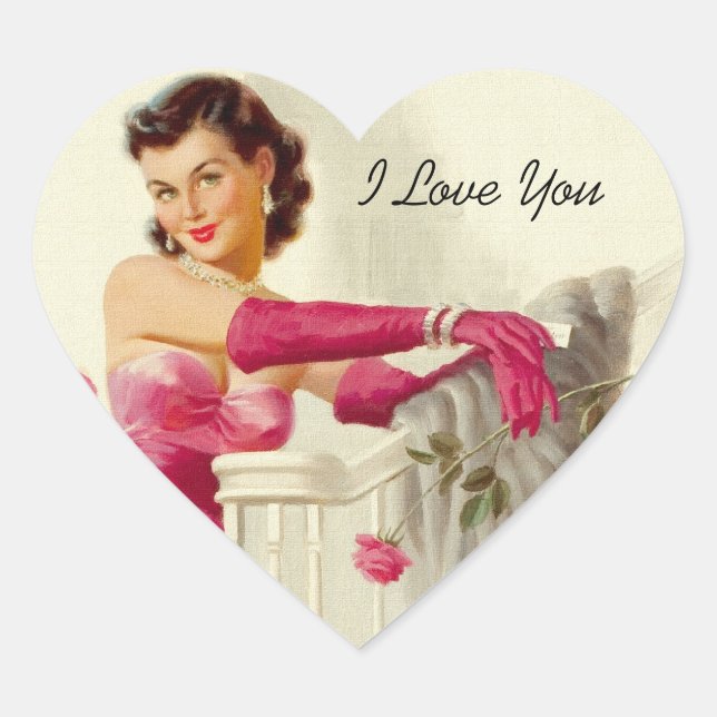 Retro 1950s Love Heart Sticker (Front)