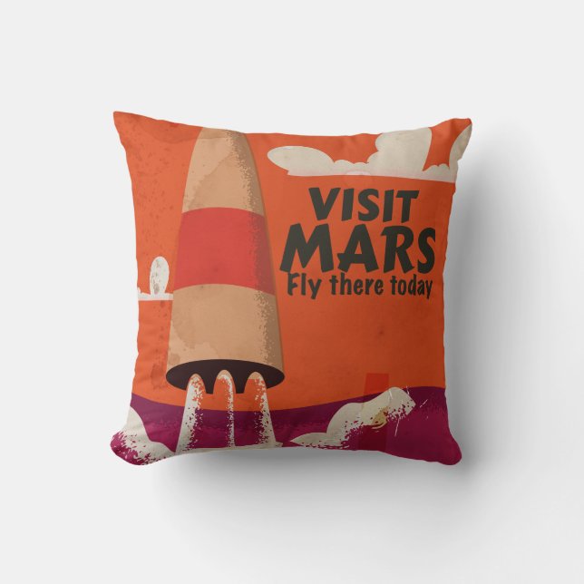 Retro 1950s Mars Vacation Poster Throw Pillow (Front)