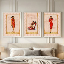 Retro 1950s MCM Women Red Decoupage Wrapping Paper
