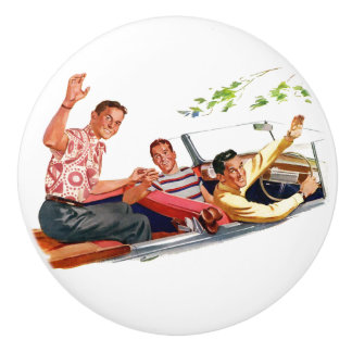 Retro 1950s Men in Convertible Car Ceramic Knob