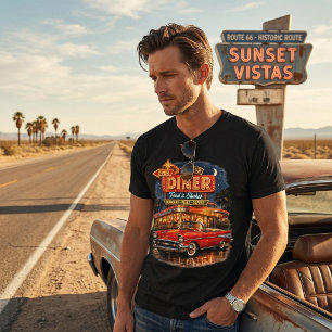 Retro 1950s Neon Diner Classic Car Tri-Blend Shirt