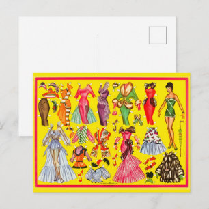 Retro 1950s Paper Doll Fashion Wardrobe Postcard