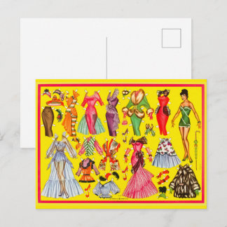 Retro 1950s Paper Doll Fashion Wardrobe Postcard