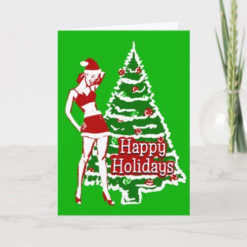 Retro 1950s Pin up girl Santa holiday card