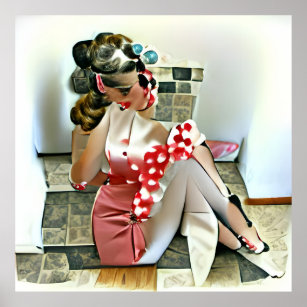 Retro 1950s Pin Up inspired AI generated collage Poster