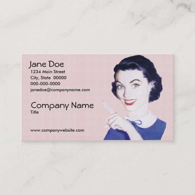 Retro 1950s Pointing Woman Business Card (Front)